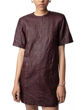 Zadig & Voltaire Roddy Cuir Froisse Textured Leather Tee Dress NWT